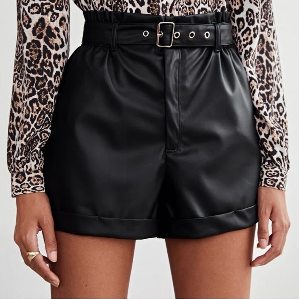 Black High-Waisted Leather Shorts